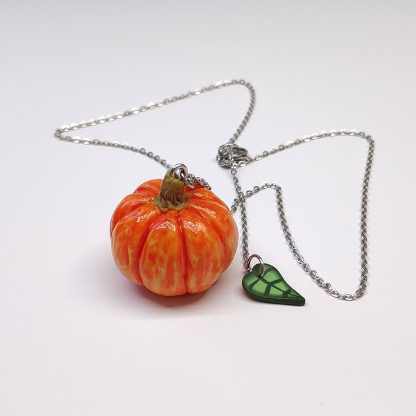 Orange Pumpkin Necklace, Delicate Fall Necklace