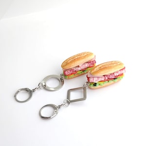 Sandwich earrings, Polymer clay food jewelry, Mismatched earrings