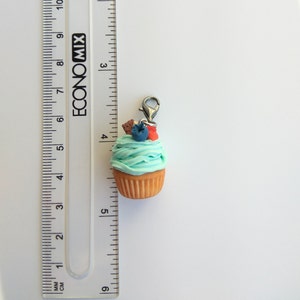 Blueberry cupcake charm Cupcake mom gift Colorful charm Turquoise cupcake Cute keychain Baker gift Food jewelry Charm keychain Foodie gift image 9