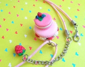Colar Macaron Rosa, Jóias de Comida em Miniatura, Presente de Festa Macaron, Pingente de Doces Franceses