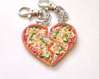 Heart Shaped Vegetarian Pizza Keychain, Pizza Friendship Keychain