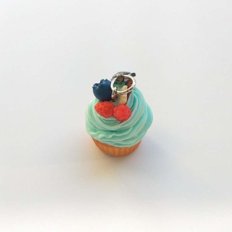 Blueberry cupcake charm Cupcake mom gift Colorful charm Turquoise cupcake Cute keychain Baker gift Food jewelry Charm keychain Foodie gift image 5