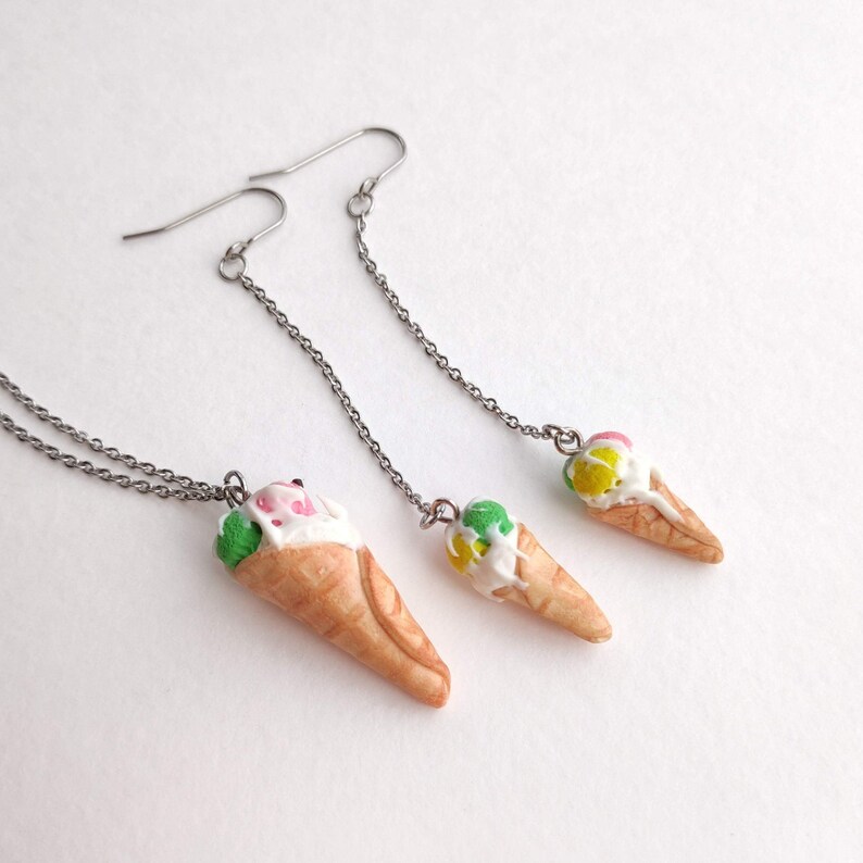 Colorful Ice Cream Cone Necklace and Earrings Multicolor Etsy