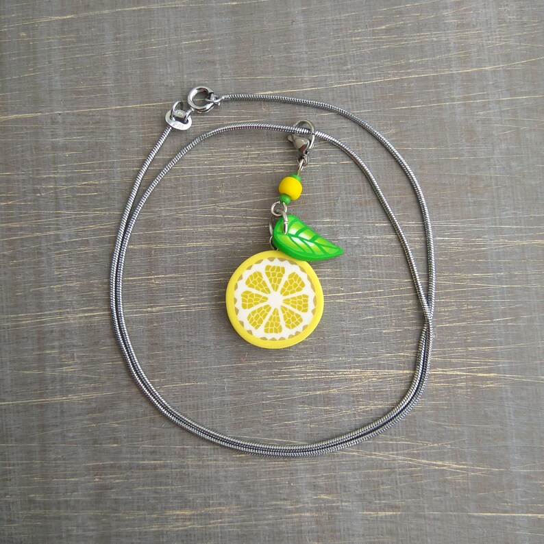 Lemon necklace Citrus jewelry Short necklace Lemon slice Charm Etsy