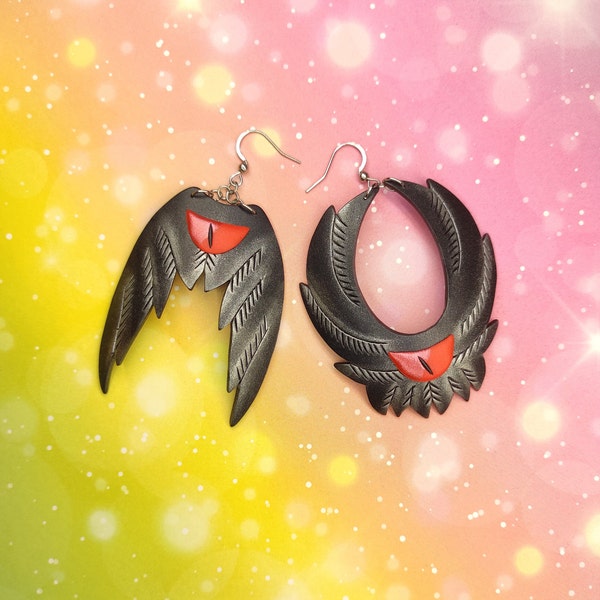 Hazbin Hotel Lucifer's Eyes Earrings, Bat Wings Earrings, Flying Eyes earrings