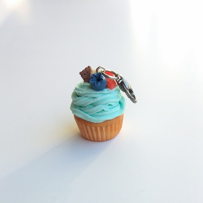 Blueberry cupcake charm Cupcake mom gift Colorful charm Turquoise cupcake Cute keychain Baker gift Food jewelry Charm keychain Foodie gift image 7