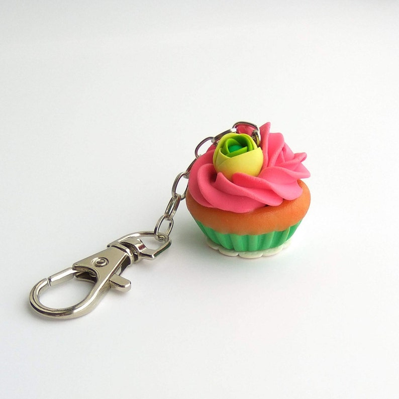 Cupcake keychain Pink Green Big cupcake Baby girl gift Polymer Etsy