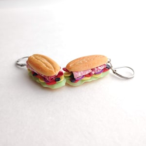 Miniature Sandwich Earrings, Polymer clay food jewelry