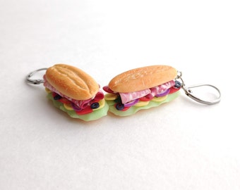 Orecchini a forma di mini sandwich, gioielli a tema cibo in argilla polimerica