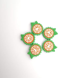 Botões de fatias de laranja feitos à mão em argila de polímero: botões cítricos inovadores, conjunto de 5