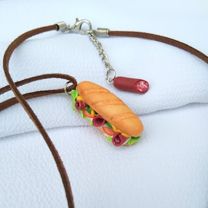 Sandwich necklace, Breakfast jewelry, Sub sandwich pendant, Fake food jewelry