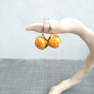 Dangle Burger earrings, Fast food earrings, Miniature food jewelry