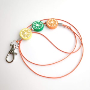 Citrus lemon lime orange lanyard, Lanyard necklace, Colorful lanyard with citrus bead, ID badge holder, Beaded lanyard for teachers