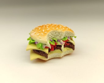 Burger Magnet, Miniature Food, Refrigerator Magnet