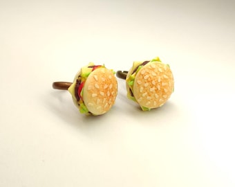 Handmade Polymer Clay Hamburger Ring: Miniature Food Jewelry