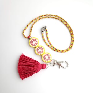 Lanyard with grapefruit slices, Colorful lanyard necklace with tassel, Teachers lanyard, ID badge holder