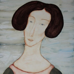 Our Evenings Original Painting Oil on Paper Female Portrait Figurative Art image 1