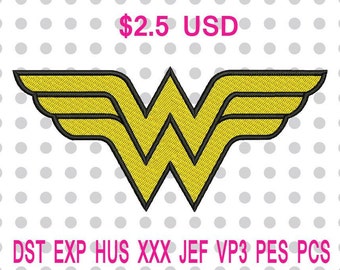Wonder Woman Logo Machine Embroidery Design 3 Sizes-INSTANT DOWNLOAD