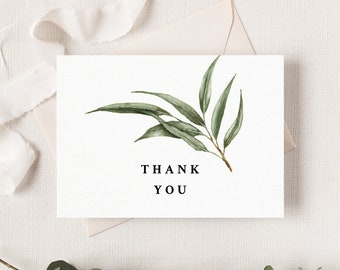 Willow Eucalyptus Wedding Thank You Card Template, Printable Greenery Wedding Thank You Notes, Rustic Boho Cards, Instant Download. WE21