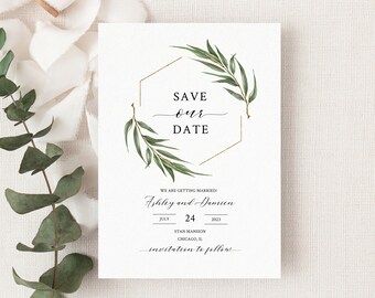 Willow Eucalyptus Save the Date Template, Printable Boho Greenery Save the Date Card, Rustic Wedding Announcement, Instant Download. WE21