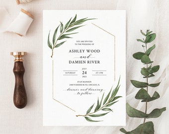Willow Eucalyptus Wedding Invitation Template, Printable Greenery Wedding Invite Cards, Editable Boho Invitations, Instant Download. WE21