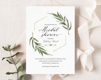 Willow Eucalyptus Bridal Shower Invitation Template, Printable Greenery Bridal Shower Invites, Rustic Boho Card, Instant Download. WE21