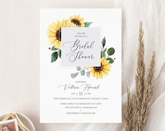 Sunflower Bridal Shower Invitation Template, Printable Floral Bridal Shower Invites, Fall Boho Bridal Shower Card, Instant Download. SF20