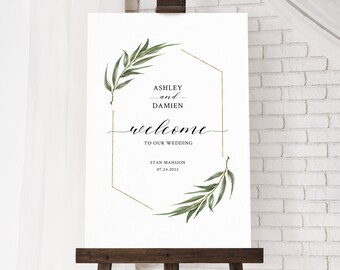 Willow Eucalyptus Wedding Welcome Sign Template, Printable Greenery Wedding Sign, Rustic Boho Ceremony Signage, Instant Download. WE21