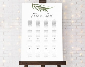 Willow Eucalyptus Wedding Seating Chart Template, Printable Greenery Wedding Seating Chart Sign, Rustic Boho Signage, Instant Download. WE21