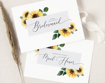 Sunflower Bridesmaid Proposal Card Template, Printable Will You Be My Bridesmaid Cards, Floral Maid of Honor Proposal Card. SF20