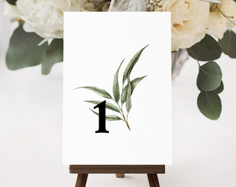 Willow Eucalyptus Wedding Table Number Template, Printable Greenery Wedding Table Numbers, Rustic Boho Wedding Cards, Instant Download. WE21