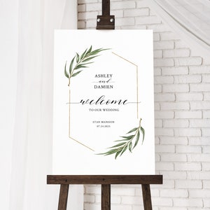 Willow Eucalyptus Wedding Welcome Sign Template, Printable Greenery Wedding Sign, Rustic Boho Ceremony Signage, Instant Download. WE21 image 1