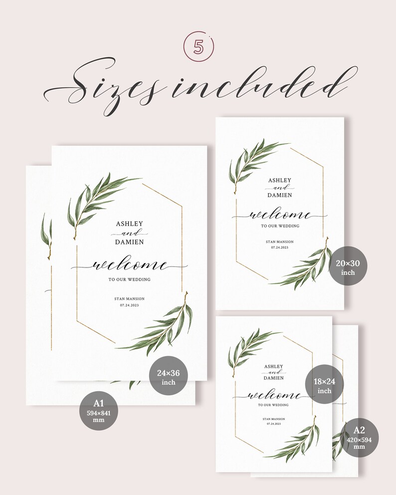Willow Eucalyptus Wedding Welcome Sign Template, Printable Greenery Wedding Sign, Rustic Boho Ceremony Signage, Instant Download. WE21 image 3