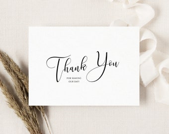 Calligraphy Wedding Thank You Card Template. Black and White Modern Wedding Thank You Cards. DIY Elegant Minimalist Wedding Thank You. CL19