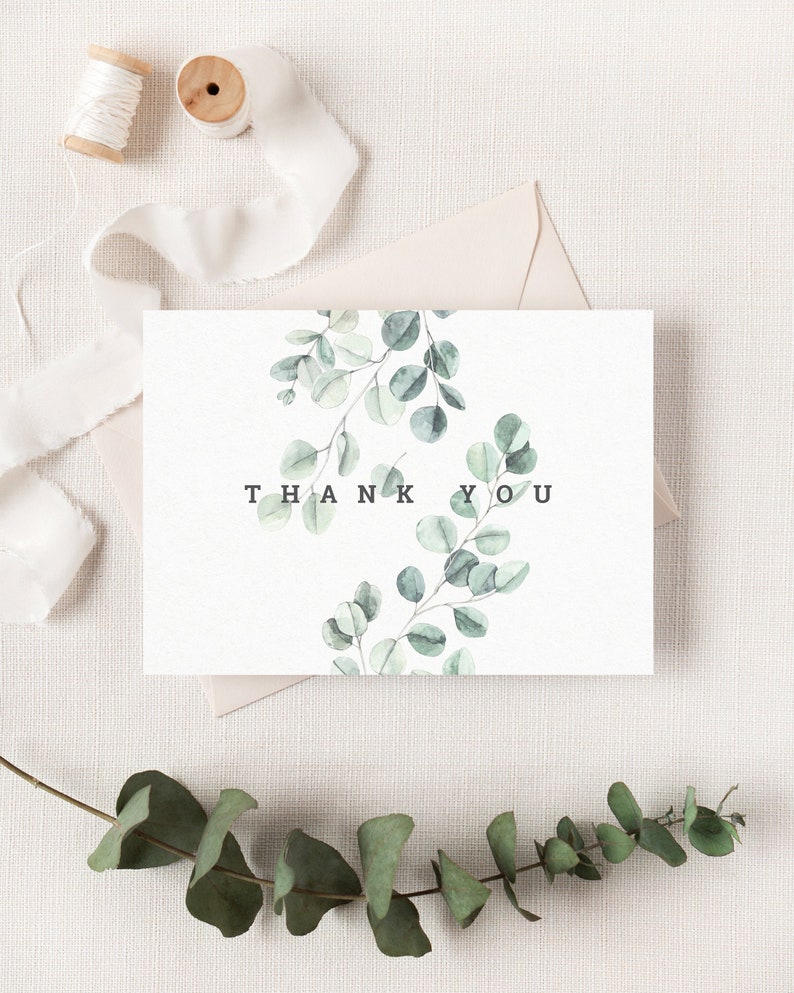 Eucalyptus Wedding Thank You Card Template. Greenery Wedding Etsy