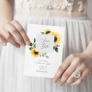 Sunflower Save the Date Template, Printable Boho Wedding Announcement Cards, Floral Rustic Wedding Save the Dates, Fall Wedding Card. SF20 image 3