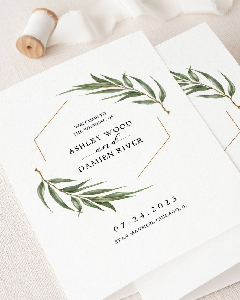 Willow Eucalyptus Wedding Program Template, Greenery Wedding Folded Ceremony Program, Printable Rustic Boho Wedding Program. WE21 image 4