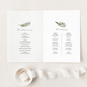 Willow Eucalyptus Wedding Program Template, Greenery Wedding Folded Ceremony Program, Printable Rustic Boho Wedding Program. WE21 image 3