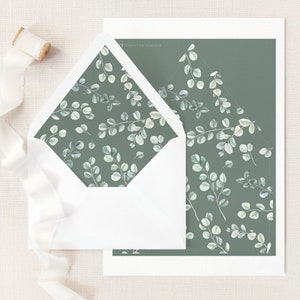 Eucalyptus Wedding Envelope Liner Template. A7 Watercolor Greenery Wedding Envelope Liner. Printable Sage Green Garden Wedding Liner. EL19 image 3