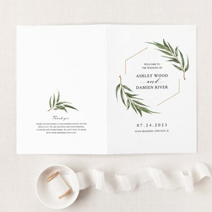 Willow Eucalyptus Wedding Program Template, Greenery Wedding Folded Ceremony Program, Printable Rustic Boho Wedding Program. WE21 image 2