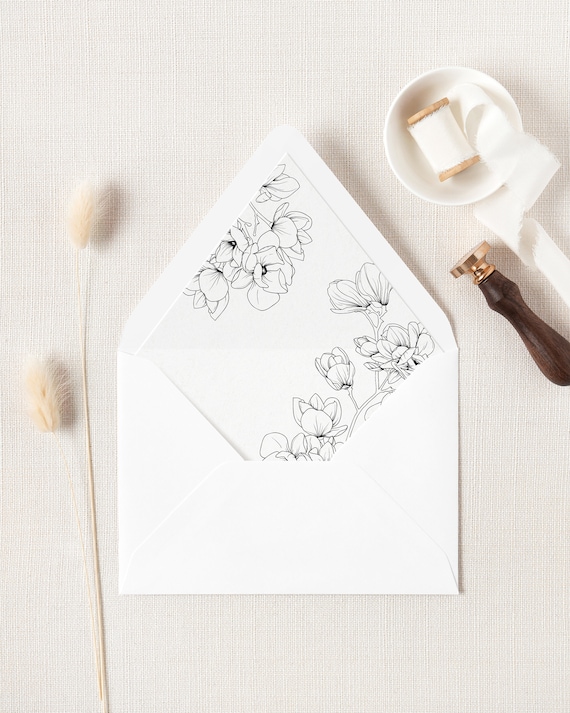 Magnolia Wedding Envelope Liner Template A7 Black And White Hong Kong - Diy Envelope Liner Template Magnolia Wedding Envelope Liner Template A7 Black And White Hong Kong - Diy Envelope Liner Template