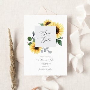 Sunflower Save the Date Template, Printable Boho Wedding Announcement Cards, Floral Rustic Wedding Save the Dates, Fall Wedding Card. SF20 image 1