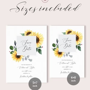Sunflower Save the Date Template, Printable Boho Wedding Announcement Cards, Floral Rustic Wedding Save the Dates, Fall Wedding Card. SF20 image 4
