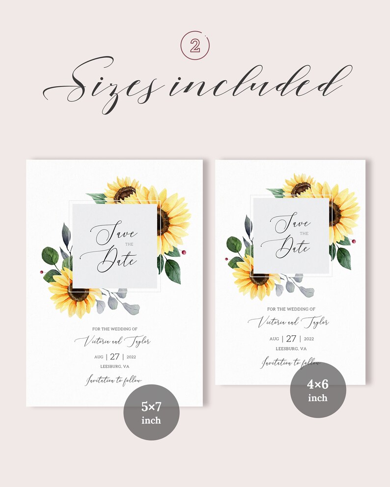 Sunflower Save the Date Template, Printable Boho Wedding Announcement Cards, Floral Rustic Wedding Save the Dates, Fall Wedding Card. SF20 image 4