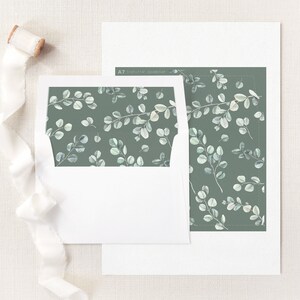 Eucalyptus Wedding Envelope Liner Template. A7 Watercolor Greenery Wedding Envelope Liner. Printable Sage Green Garden Wedding Liner. EL19 image 5