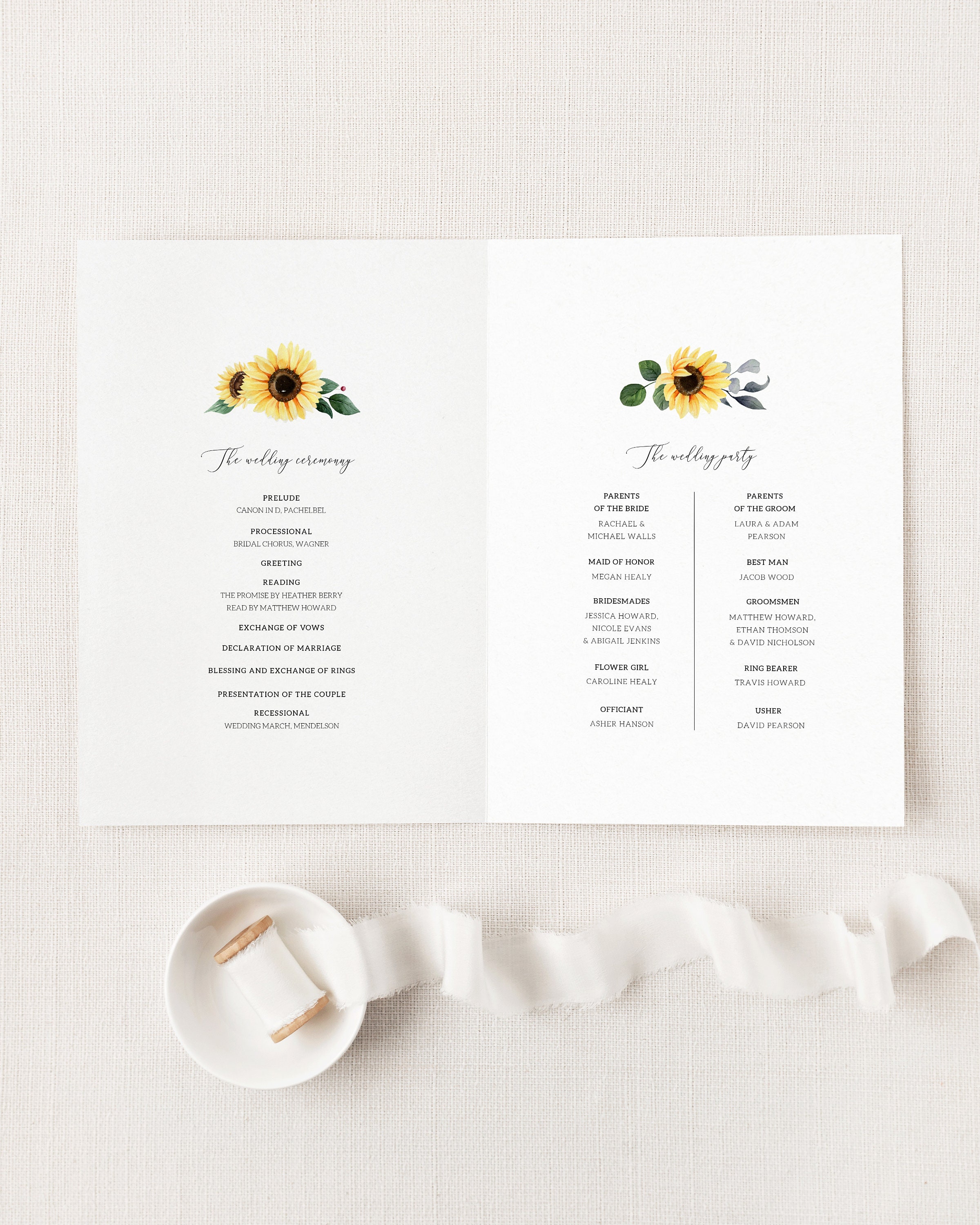 Sunflower Wedding Program Template, Boho Fall Wedding Folded Ceremony ...