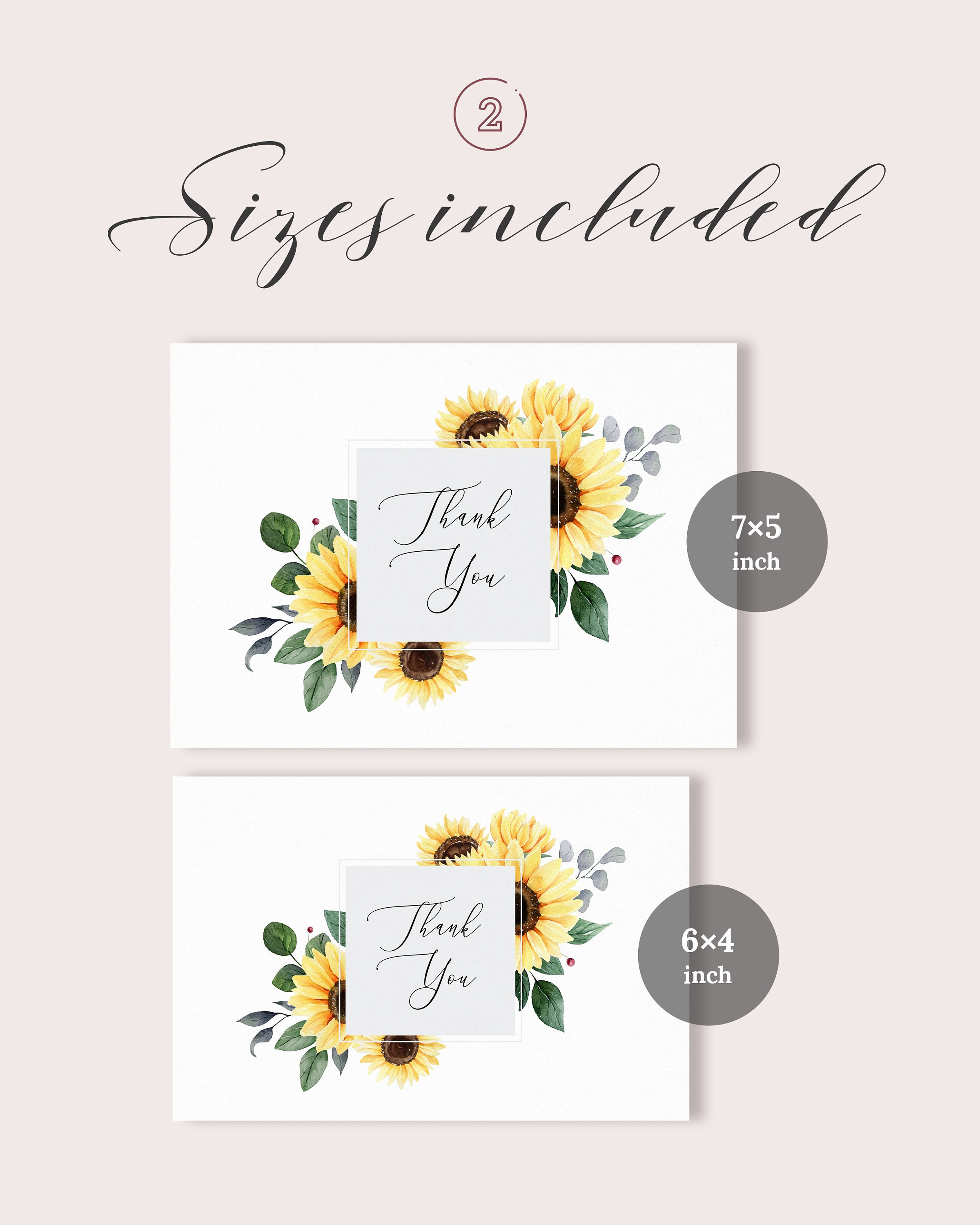 Sunflower Wedding Thank You Card Template, Printable Boho Fall Wedding ...