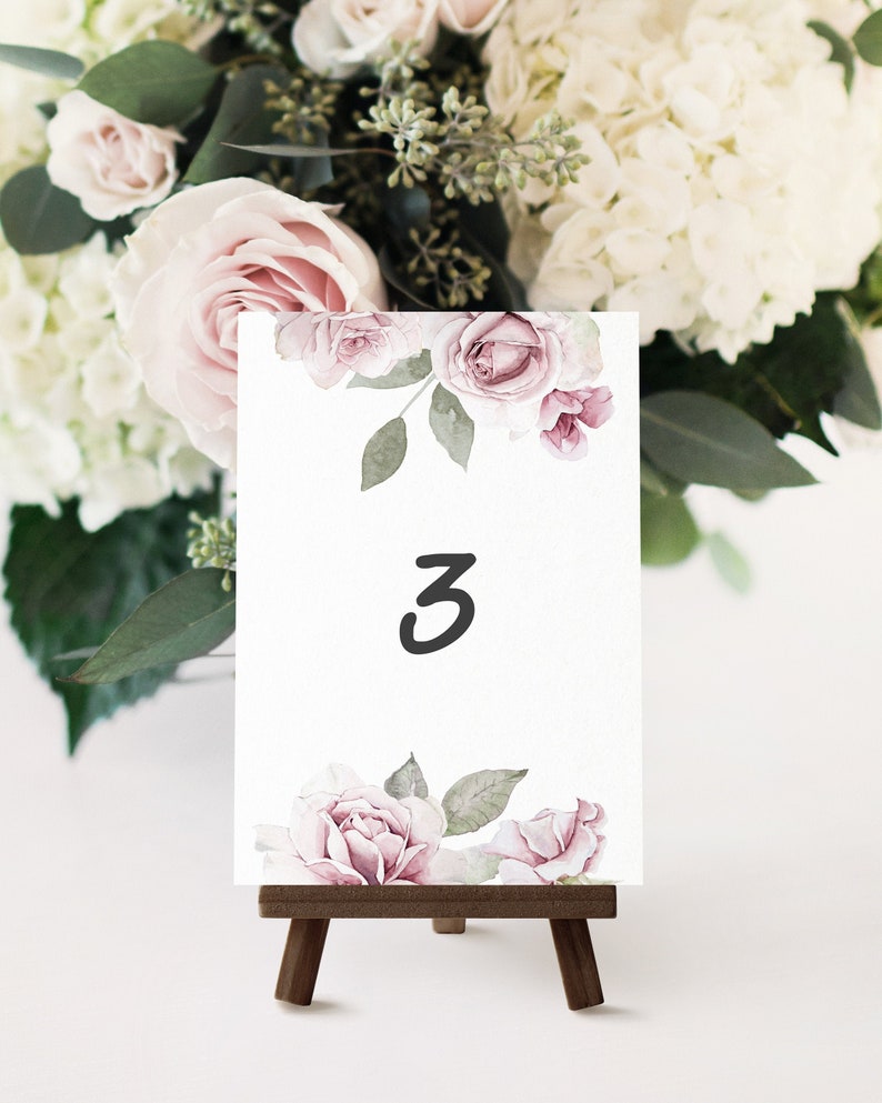 Dusty Rose Wedding Printable Table Numbers. Floral Wedding Etsy