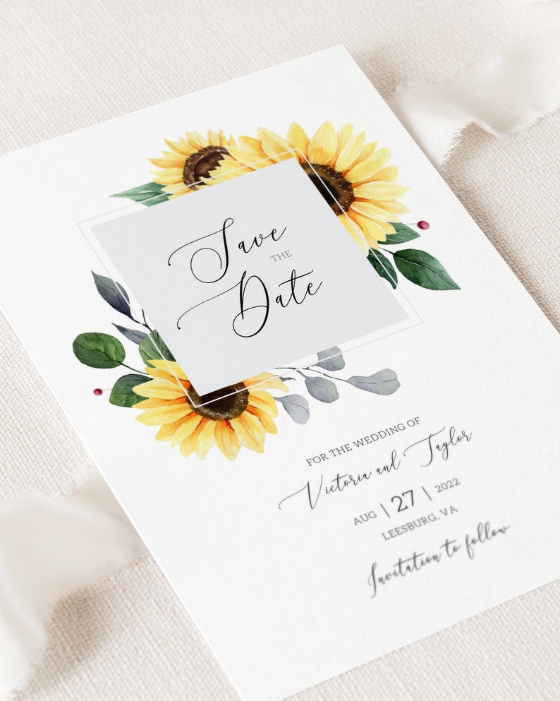 Sunflower Save the Date Template, Printable Boho Wedding Announcement Cards, Floral Rustic Wedding Save the Dates, Fall Wedding Card. SF20 image 2