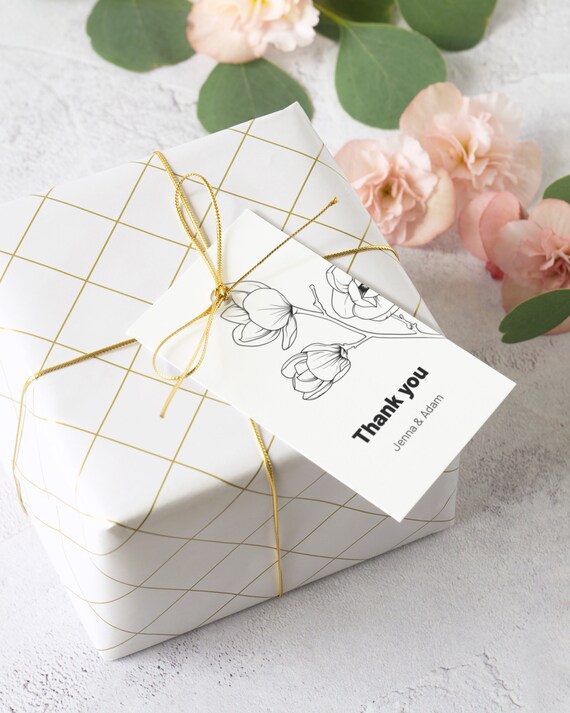 magnolia wedding favor tag template black and white floral wedding printable thank you tags modern spring wedding diy favor tags mg18 wedding favor tags template